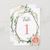 モダン金ゴールドピンクのジオメトリックテーブル番号 招待状 (正面/裏面)