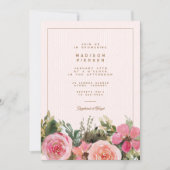 モダン金ゴールドピンクフローラバラブライダルシャワー 招待状 (正面)