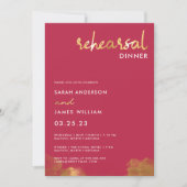 モダン金ゴールドピンクマゼンダ結婚ーリハーサルディナー 招待状 (正面)