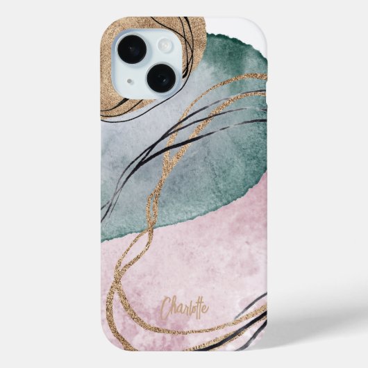 モダン金ゴールドピンク緑フェイクグリッター大理石 Case-Mate iPhoneケース (裏面)