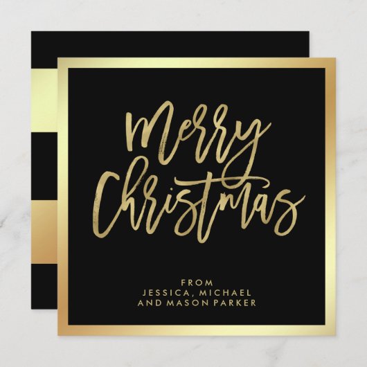 モダン金ゴールドフェイクとブラック・メリー・クリスマス シーズンカード (正面/裏面)