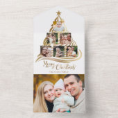 モダン金ゴールドフェイククリスマスツリーファミリーマルチフォト オールインワン招待状 (内側)