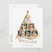 モダン金ゴールドフェイククリスマスツリーファミリーマルチフォト シーズンポストカード (正面/裏面)