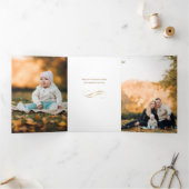 モダン金ゴールドフェイククリスマスツリーファミリーマルチフォト 三つ折りカード (内部)