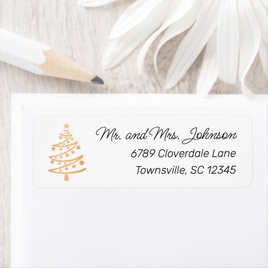 モダン金ゴールドフェイククリスマスツリー差出人住所 ラベル (インサイチュ)