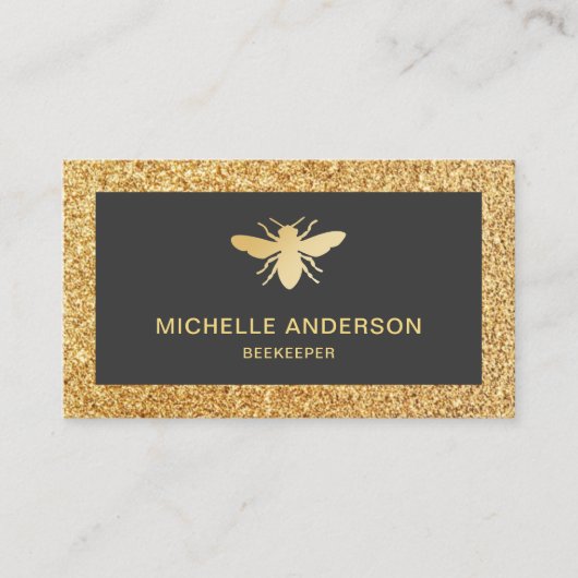 モダン金ゴールドフェイクグリッターハニービービーキーパー 名刺 (正面)