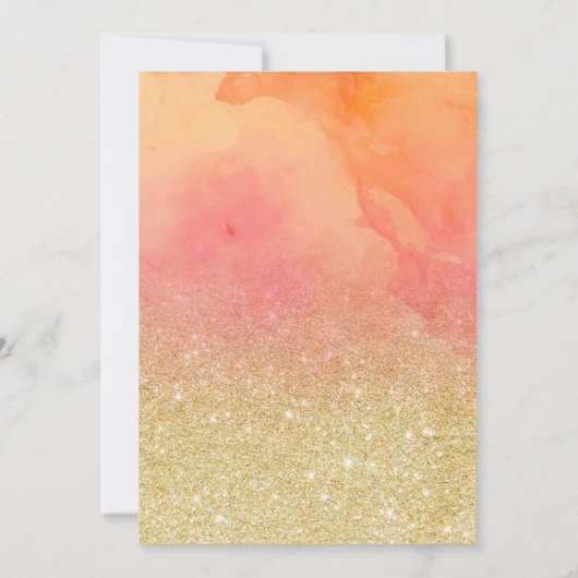 モダン金ゴールドフェイクグリッターピンクの水色Sweet 16 招待状 (裏面)