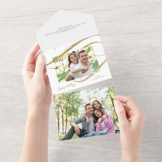 モダン金ゴールドフェイクグリッターブラシストローク写真 オールインワン招待状 (貼ってはがせる)
