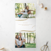 モダン金ゴールドフェイクグリッターブラシストローク写真 三つ折りクリスマスカード (内部)