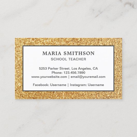 モダン金ゴールドフェイクグリッターペンシルスクール先生 名刺 (裏面)