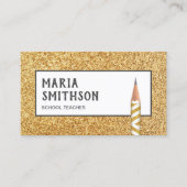 モダン金ゴールドフェイクグリッターペンシルスクール先生 名刺 (正面)