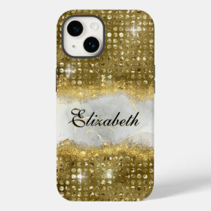 モダン金ゴールドフェイクグリッターマーブルモノグラム Case-Mate iPhone 14ケース