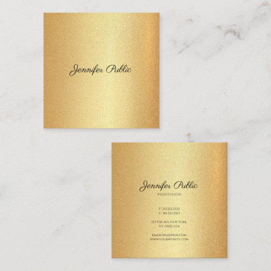 モダン金ゴールドフェイクグリッター手書き書道 スクエア名刺 (正面/裏面)