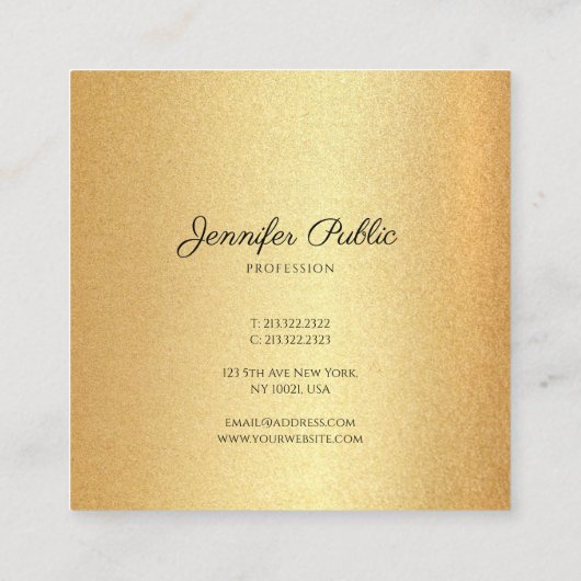 モダン金ゴールドフェイクグリッター手書き書道 スクエア名刺 (裏面)