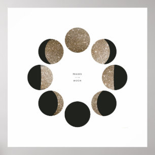 モダン金ゴールドフェイクグリッター月相図 ポスター