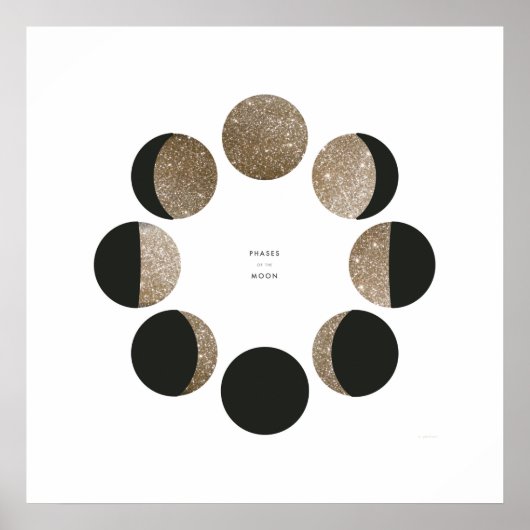 モダン金ゴールドフェイクグリッター月相図 ポスター (正面)