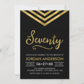 モダン金ゴールドフェイクシェブロン70th誕生日パーティー 招待状 (正面)