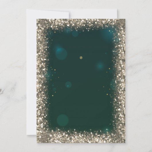 モダン金ゴールドフェイクシークインズフレームグリーンキンセアニラ 招待状 (裏面)