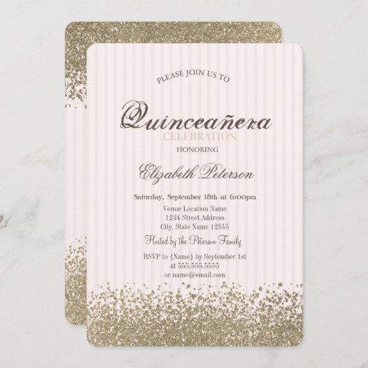 モダン金ゴールドフェイクスのスティープ 招待状 (正面/裏面)