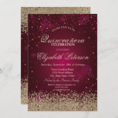 モダン金ゴールドフェイクダイヤモンド紙吹雪レッドキンセアニラ 招待状 (正面/裏面)