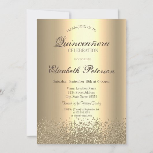 モダン金ゴールドフェイクダイヤ金ゴールドキンセアニラ 招待状 (正面)