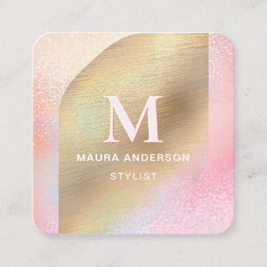 モダン金ゴールドフェイクピンクモノグラム幾何学的 スクエア名刺 (正面)