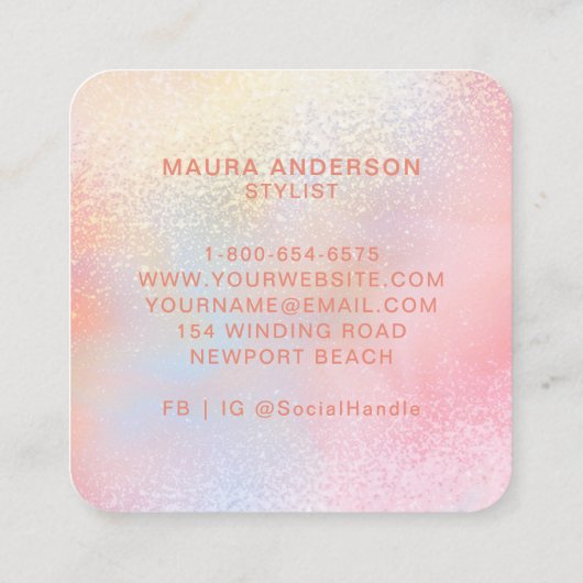 モダン金ゴールドフェイクピンクモノグラム幾何学的 スクエア名刺 (裏面)