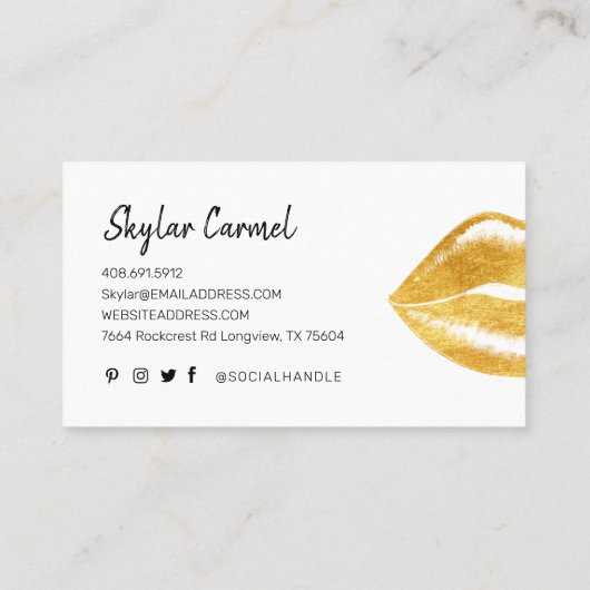 モダン金ゴールドフェイクリップトレンディーメイクアップアーティストホワイト 名刺 (裏面)