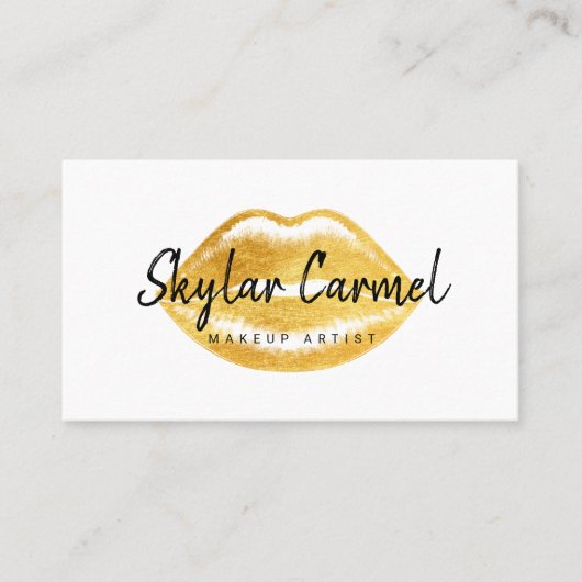 モダン金ゴールドフェイクリップトレンディーメイクアップアーティストホワイト 名刺 (正面)