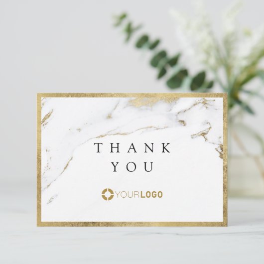 モダン金ゴールドフェイク大理感謝してい石がお客様のビジネスに最適 サンキューカード (スタンド正面)