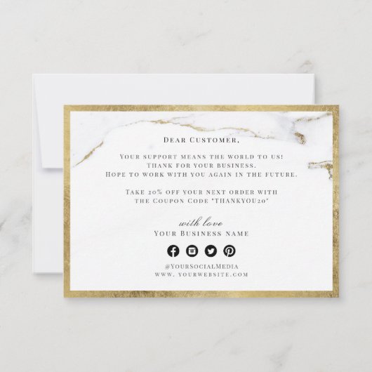 モダン金ゴールドフェイク大理感謝してい石がお客様のビジネスに最適 サンキューカード (裏面)