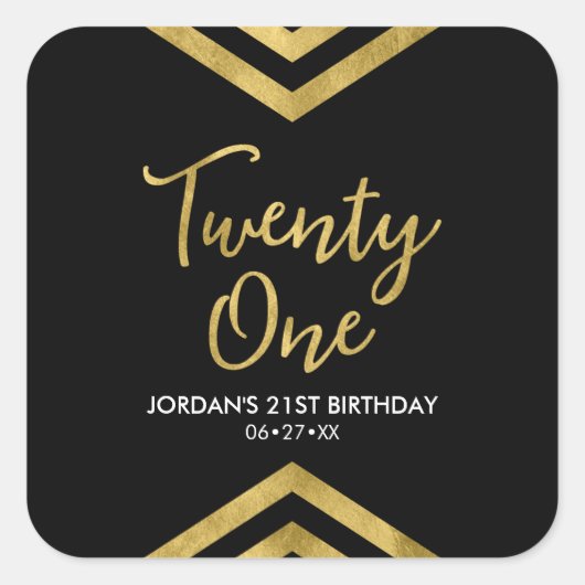 モダン金ゴールドフェイク山形21歳の誕生日 スクエアシール (正面)