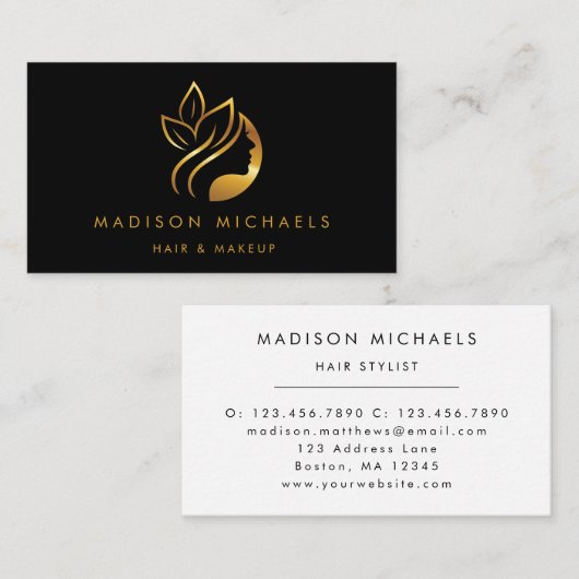 モダン金ゴールドフェイク抽象芸術ヘアメイク 名刺 (正面/裏面)