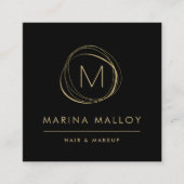 モダン金ゴールドフェイク抽象芸術モノグラム スクエア名刺 (正面)