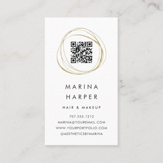 モダン金ゴールドフェイク抽象芸術QRコード写真ポートフォリオ 名刺 (正面)