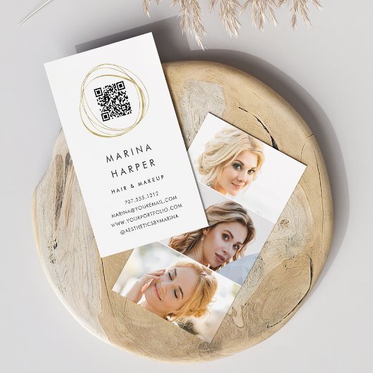 モダン金ゴールドフェイク抽象芸術QRコード写真ポートフォリオ 名刺
