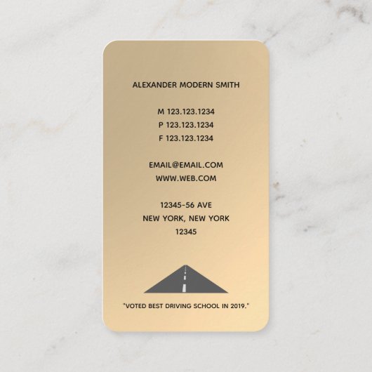 モダン金ゴールドフェイク運転学校 名刺 (裏面)