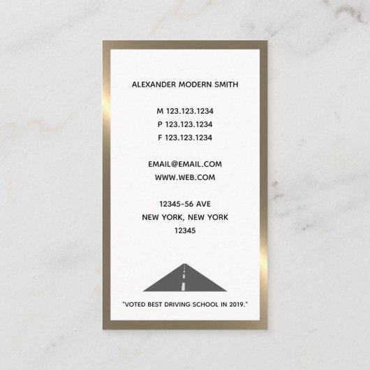 モダン金ゴールドフェイク運転学校 名刺 (裏面)