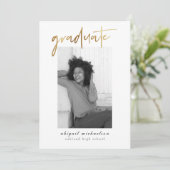 モダン金ゴールドフェイク・赤面写真卒業会 招待状 (スタンド正面)