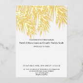 モダン金ゴールドフォイルエレガントの手ののひらの木の結婚台本 箔招待状 (正面)