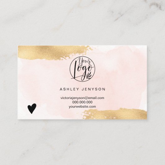 モダン金ゴールドフォイルブラシピンクのロゴオーダ感謝していー 名刺 (裏面)