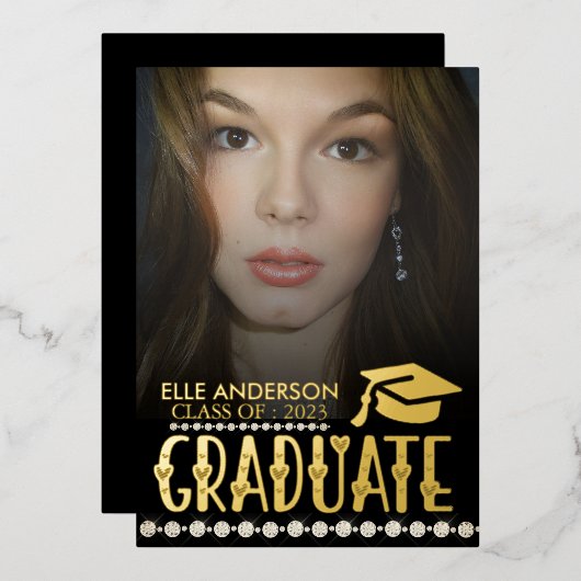 モダン金ゴールドフォント |写真卒業パーティー 箔シーズンカード (正面/裏面)