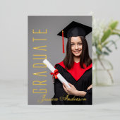 モダン金ゴールドフォント |写真卒業パーティー 箔シーズンカード (立ち正面)