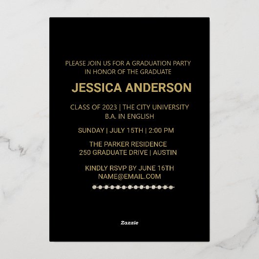 モダン金ゴールドフォント |写真卒業パーティー 箔シーズンカード (裏面)