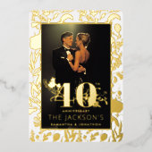 モダン金ゴールドフォーマルフローラ40結婚周年記念 箔招待状 (正面)