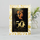モダン金ゴールドフォーマルフローラ50結婚周年記念 箔招待状 (立ち正面)