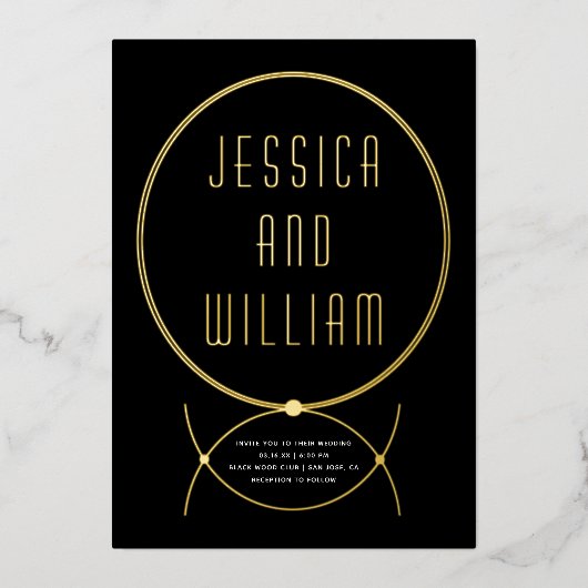 モダン金ゴールドフレインスパイア結婚ーム 箔招待状 (正面)