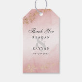 モダン金ゴールドフレック赤面ピンク結婚の感謝 ギフトタグ (正面)