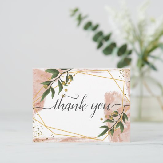 モダン金ゴールドフレームアイボリーグリーンフローラありがとう ポストカード (スタンド正面)