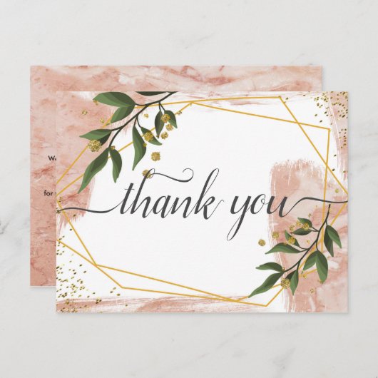 モダン金ゴールドフレームアイボリーグリーンフローラありがとう ポストカード (正面/裏面)